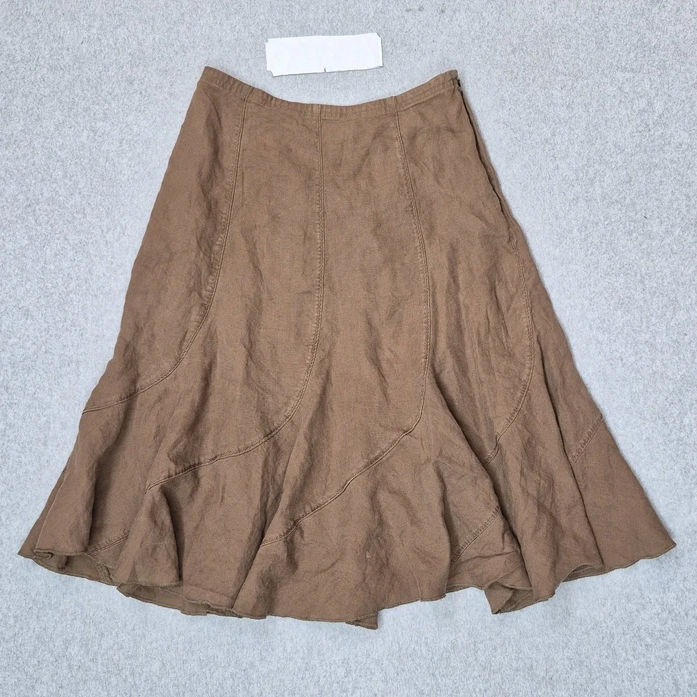 J Jill Women Skirt 8P Brown Linen A-Line Coastal Beach